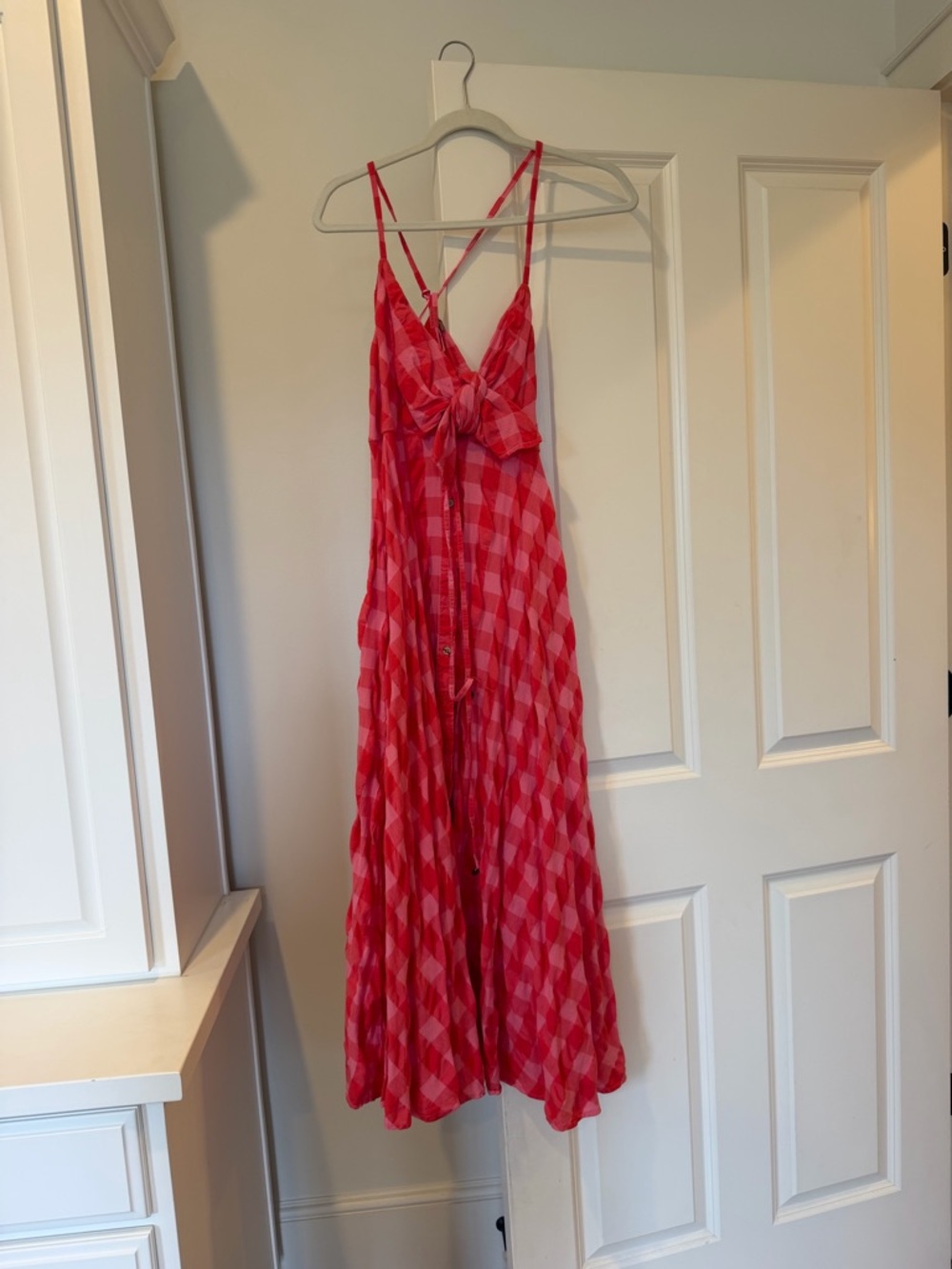 Free People Red Pink Gingham Maxi Dress